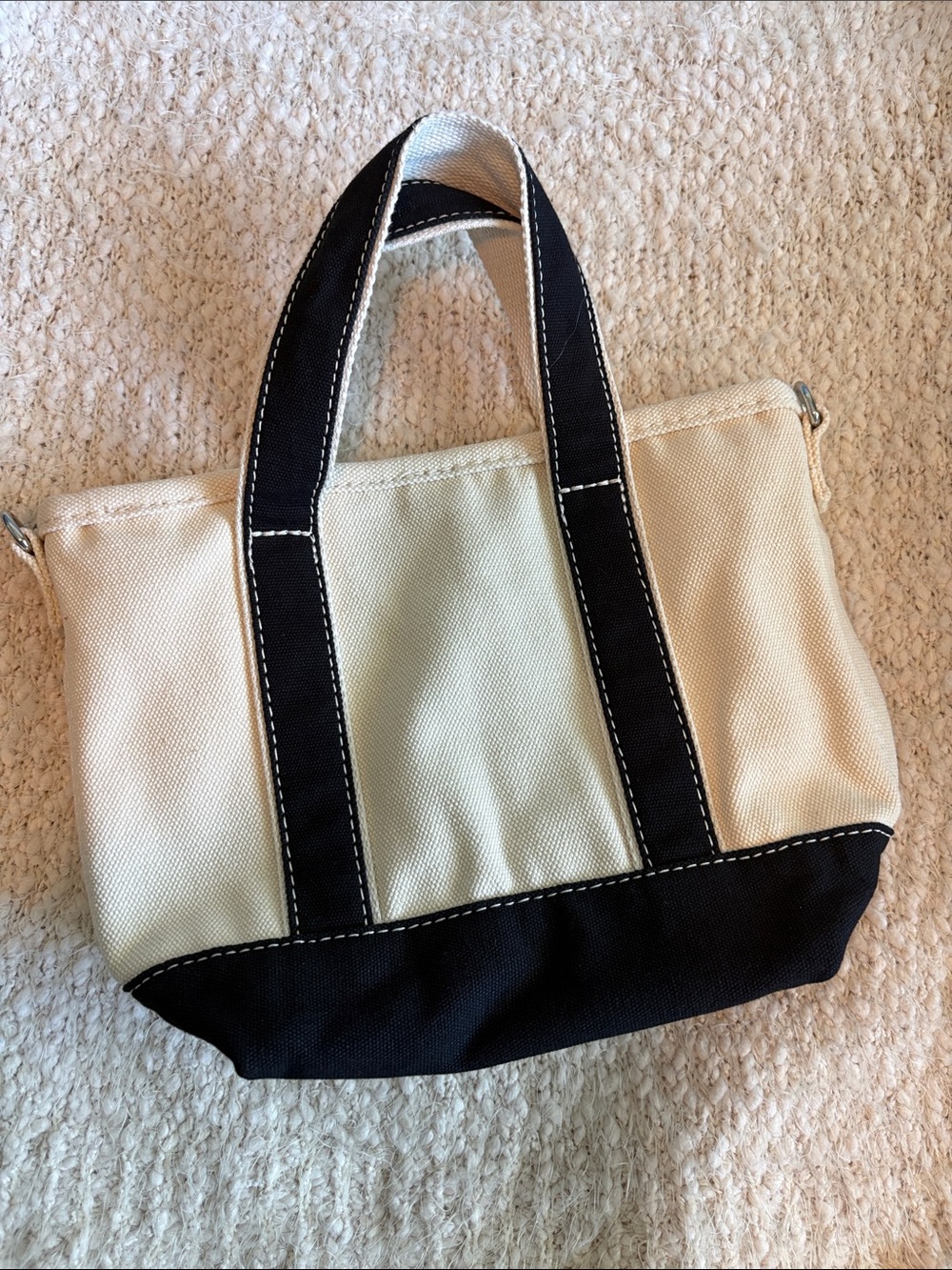 Lands End Small 3 Pocket Zip Top Canvas Tote Bag - Black/Natural - Picture 2 of 7